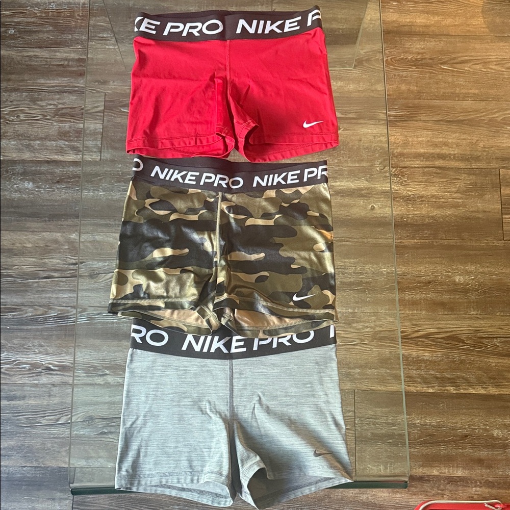 Nike Pro Shorts Trio - Red, Camo, Gray